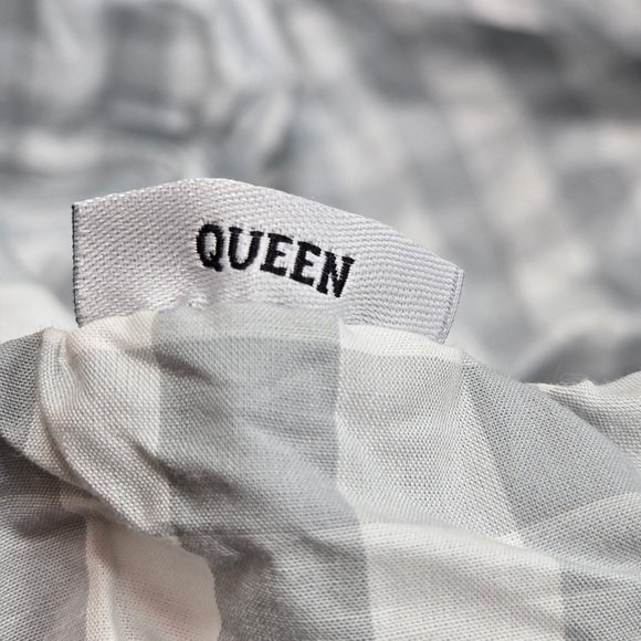 NWOT QUINCE Classic Organic Percale Fitted Sheet Set Queen Blue Fog Gingham 2851 - Picture 8 of 11